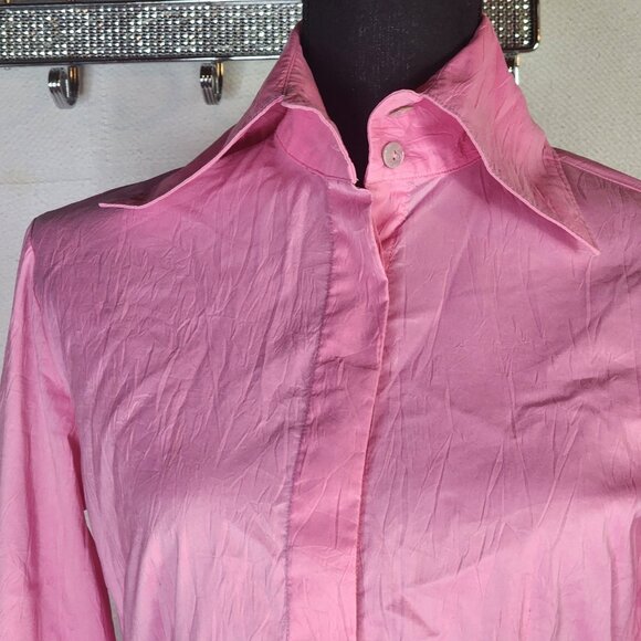 Farinaz Taghavi Pink Imported Cotton Poly Fancy Cuff LS Button Up Dress Top Sz 2 - Picture 5 of 16